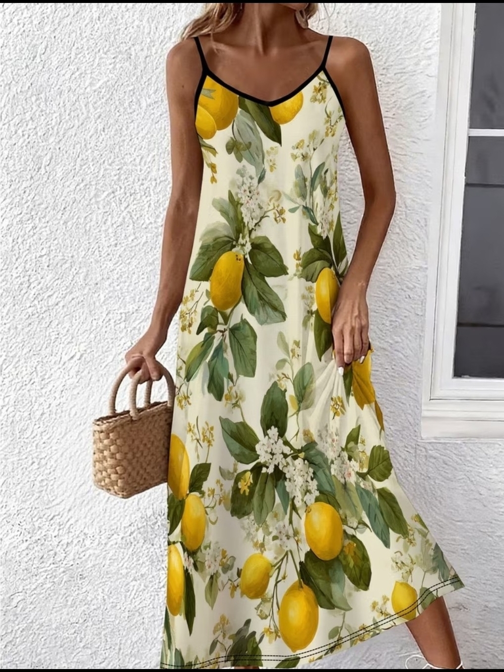 Women’s Lemon Print Slip Dress - Cream & Yellow
